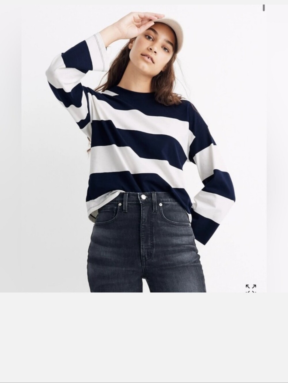 Women's Madewell Rugby Stripe Easy Crop Long Sleeve Tee Navy Blue